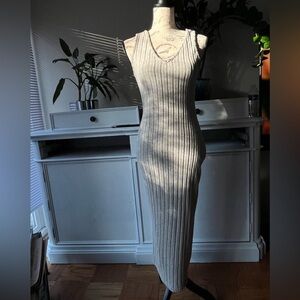 Ribbed Knit Tank Midi Dress in Light Gray